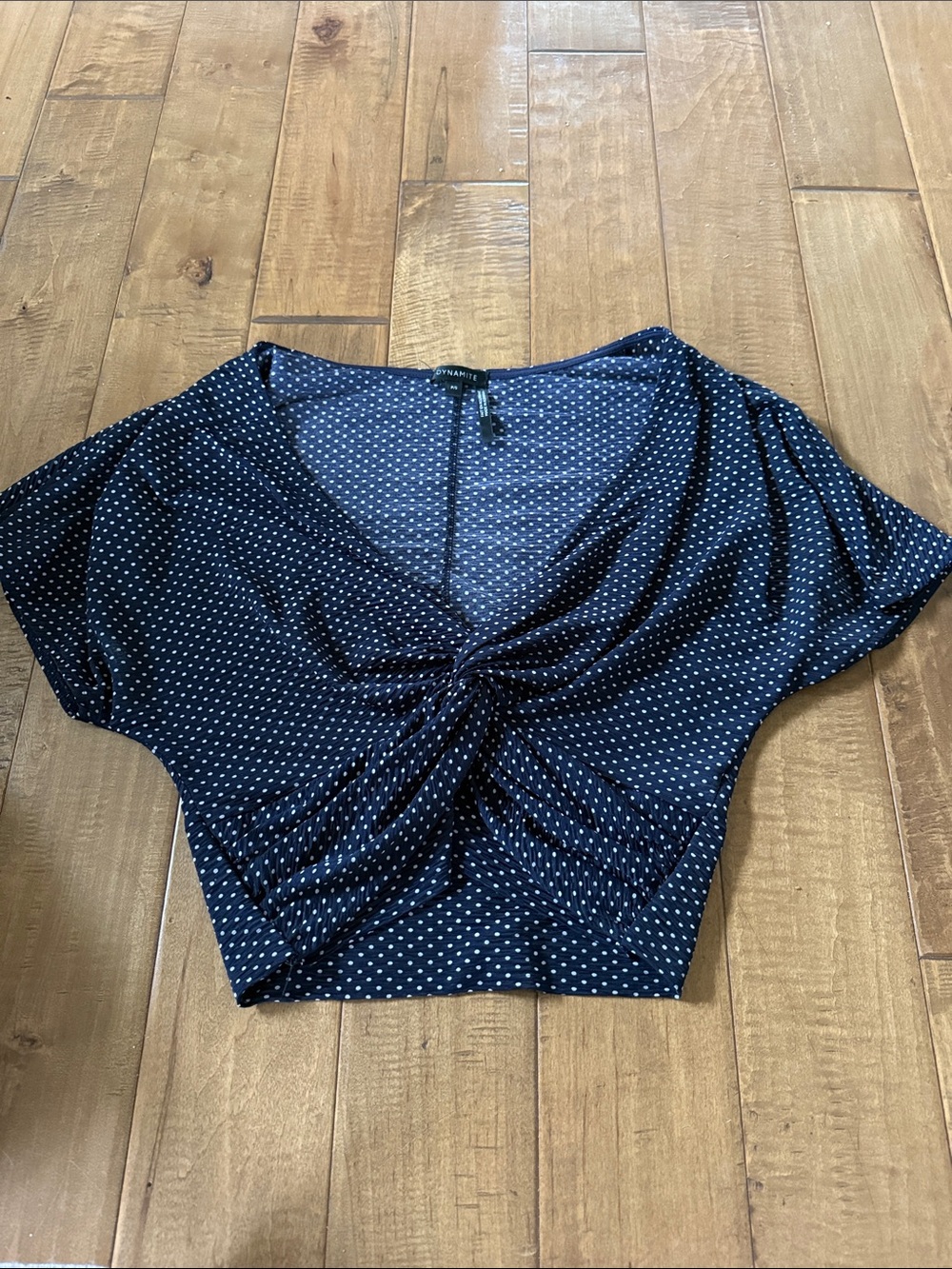 Navy and White Polka Dot Twist-Front Crop Top